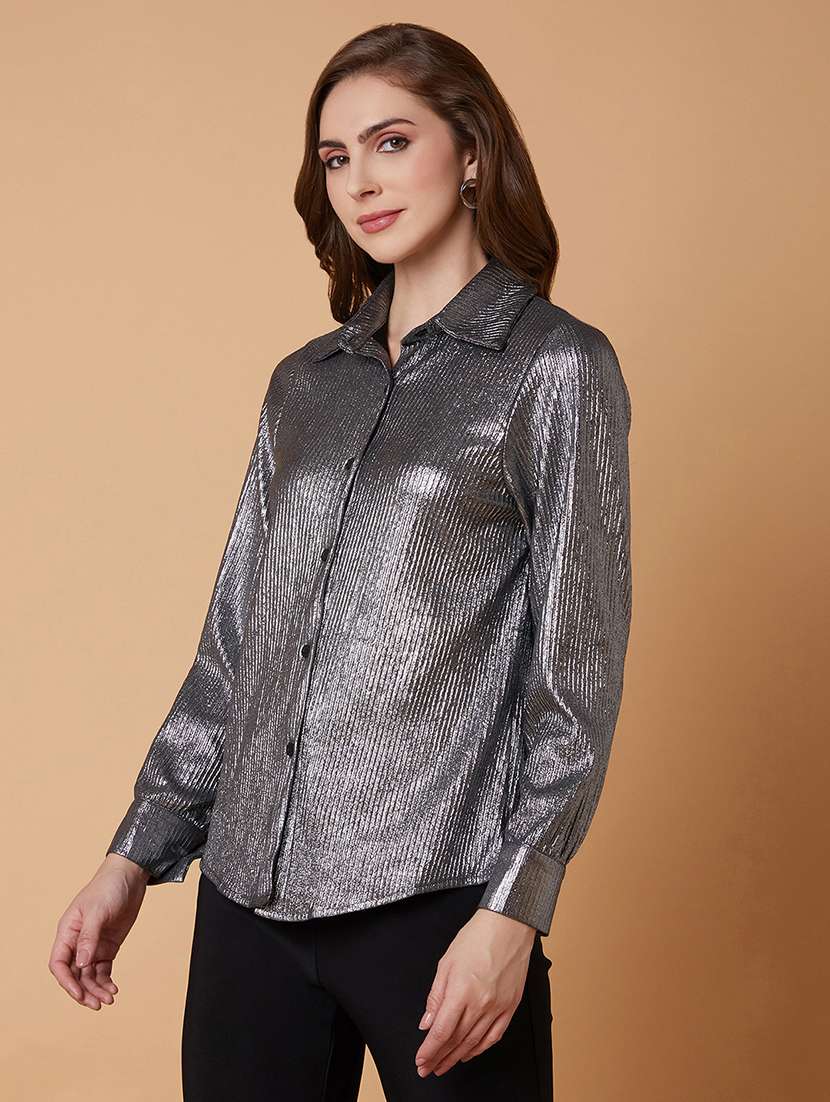 metallic solid regular shirt - 21387595 -  Standard Image - 1