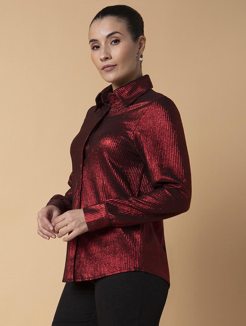 women spread collar solid regular shirt - 21387596 -  Standard Image - 1
