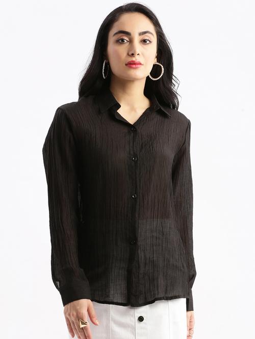 women black solids long sleeves regular shirt - 21387603 - Standard Image - 0