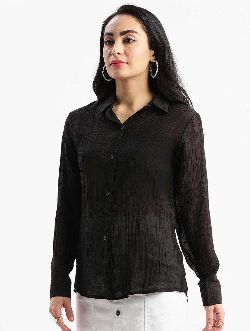 women black solids long sleeves regular shirt - 21387603 -  Standard Image - 1