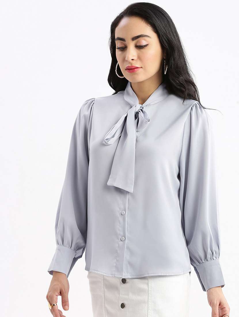 women purist blue solids long sleeves boxy shirt - 21387609 - Standard Image - 1