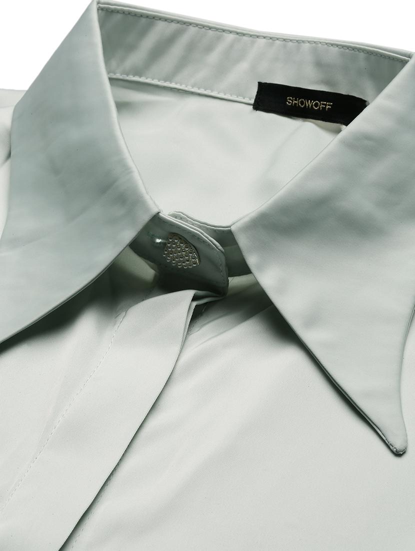 sea green solid satin boxy shirt - 21387613 - Standard Image - 6