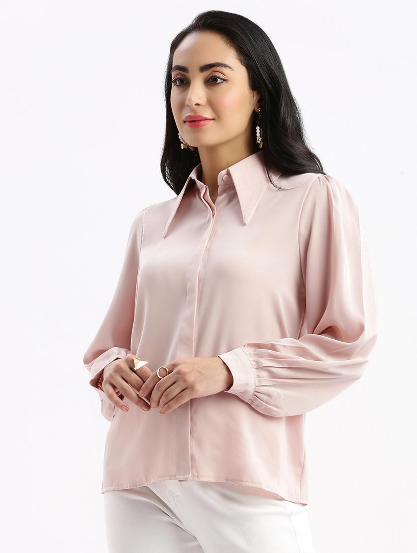 women pink satin regular shirt - 21387619 -  Standard Image - 1
