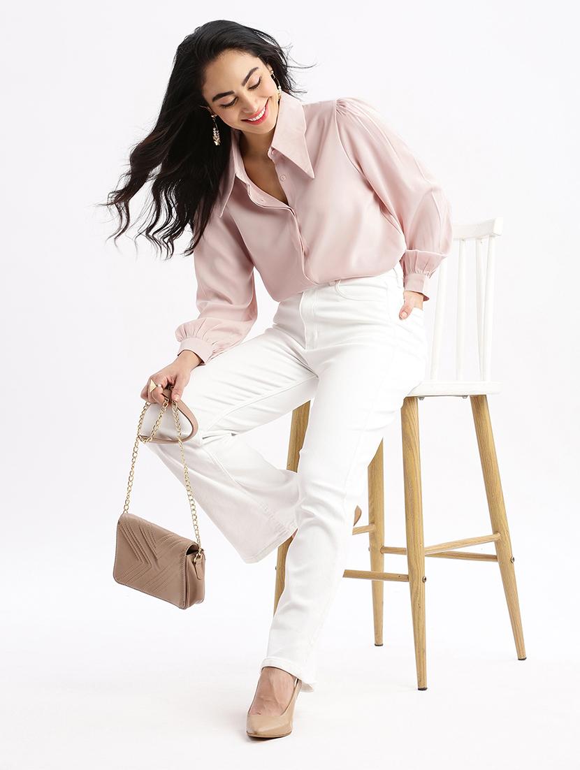 women pink satin regular shirt - 21387619 - Standard Image - 4