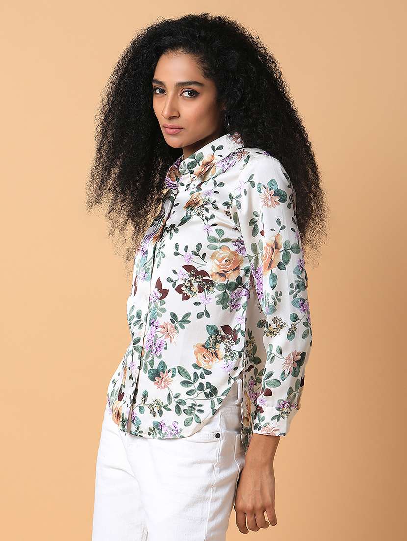 cream floral printed regular shirt - 21387626 -  Standard Image - 1