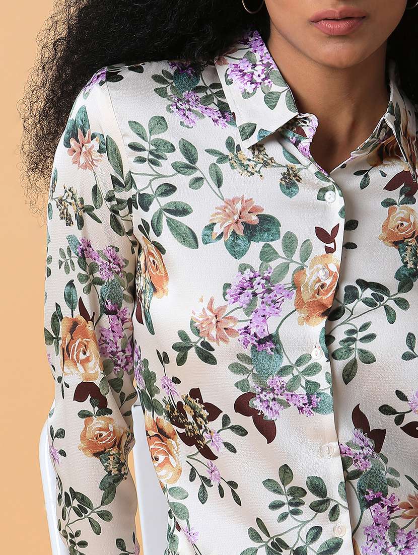 cream floral printed regular shirt - 21387626 - Standard Image - 6
