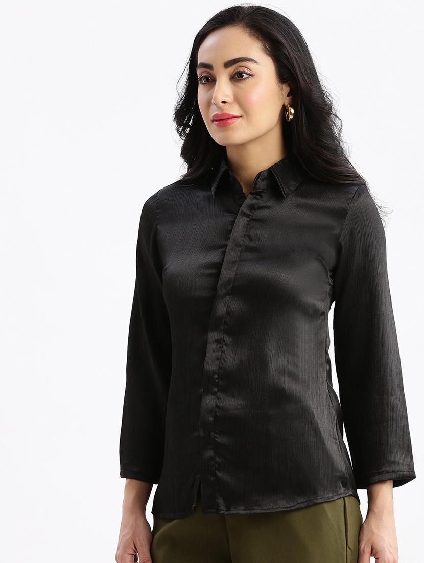 women black satin regular shirt - 21387628 - Standard Image - 1