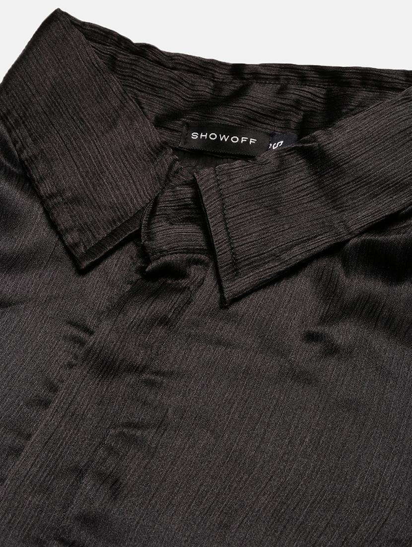 women black satin regular shirt - 21387628 - Standard Image - 6
