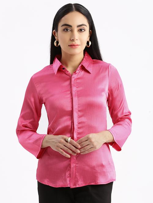 women pink satin regular shirt - 21387629 -  Standard Image - 0