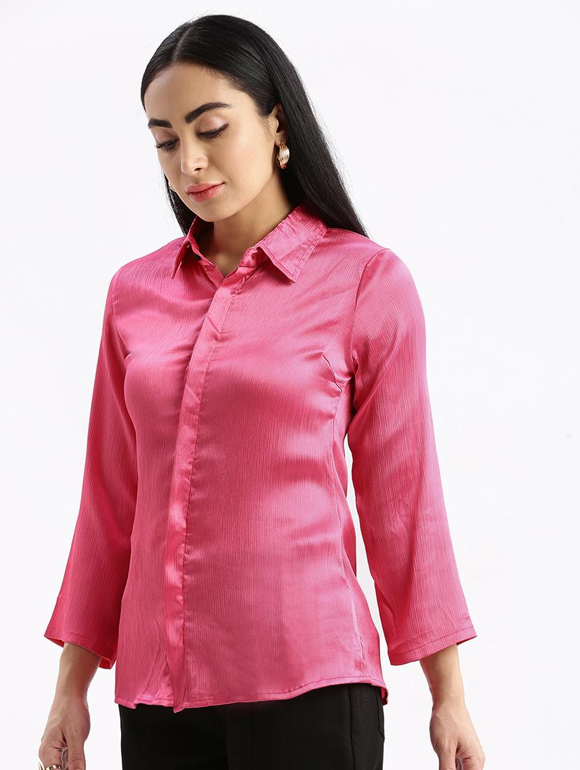 women pink satin regular shirt - 21387629 -  Standard Image - 1