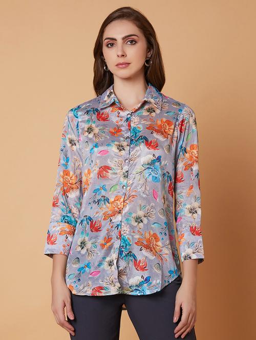 grey floral printed shirt - 21387631 - Standard Image - 0