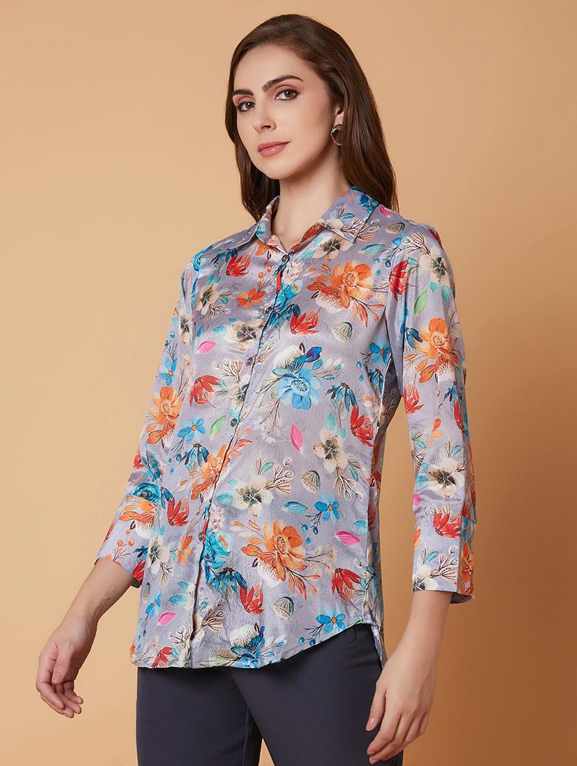 grey floral printed shirt - 21387631 - Standard Image - 1