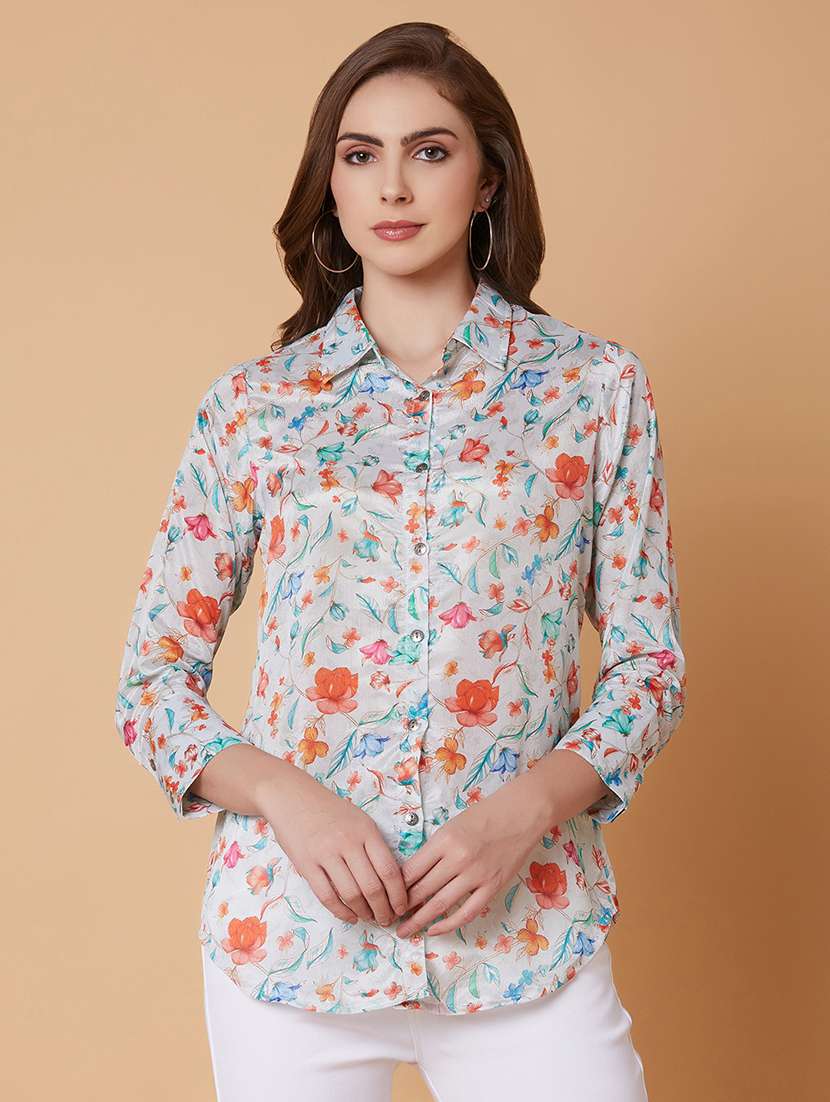 white floral printed regular shirt