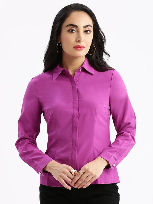 purple solid crepe shirt - 21387641 - Standard Image - 0
