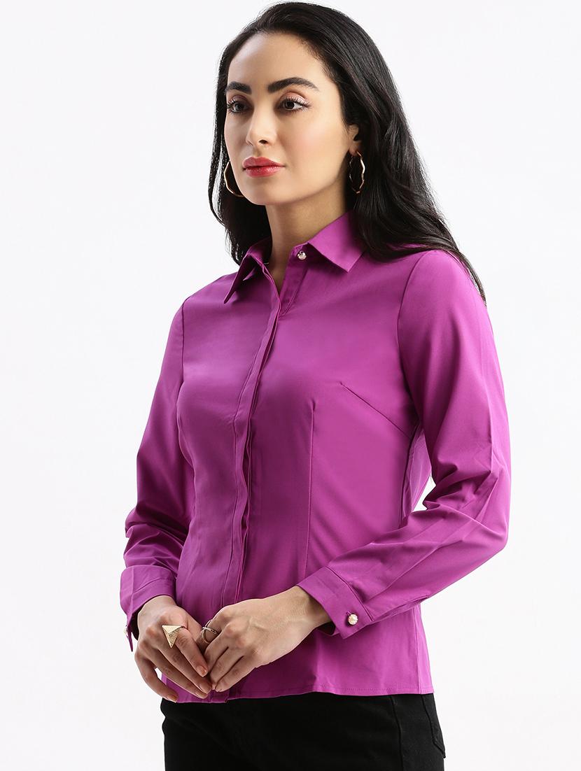 purple solid crepe shirt - 21387641 - Standard Image - 1