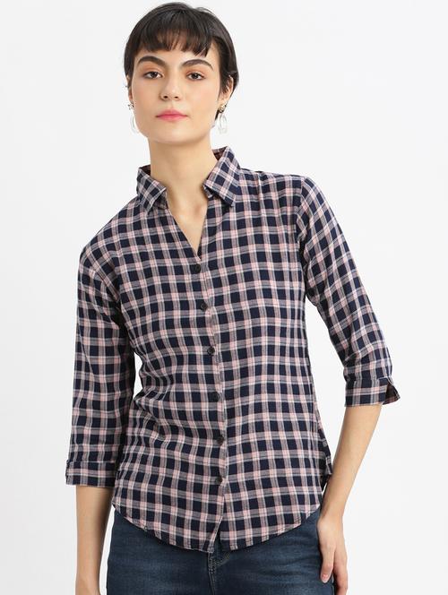 navy blue checks regular shirt - 21387646 - Standard Image - 0