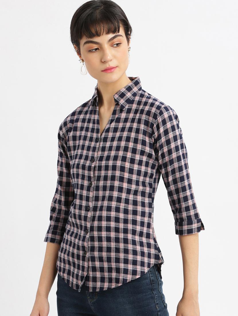 navy blue checks regular shirt - 21387646 - Standard Image - 1