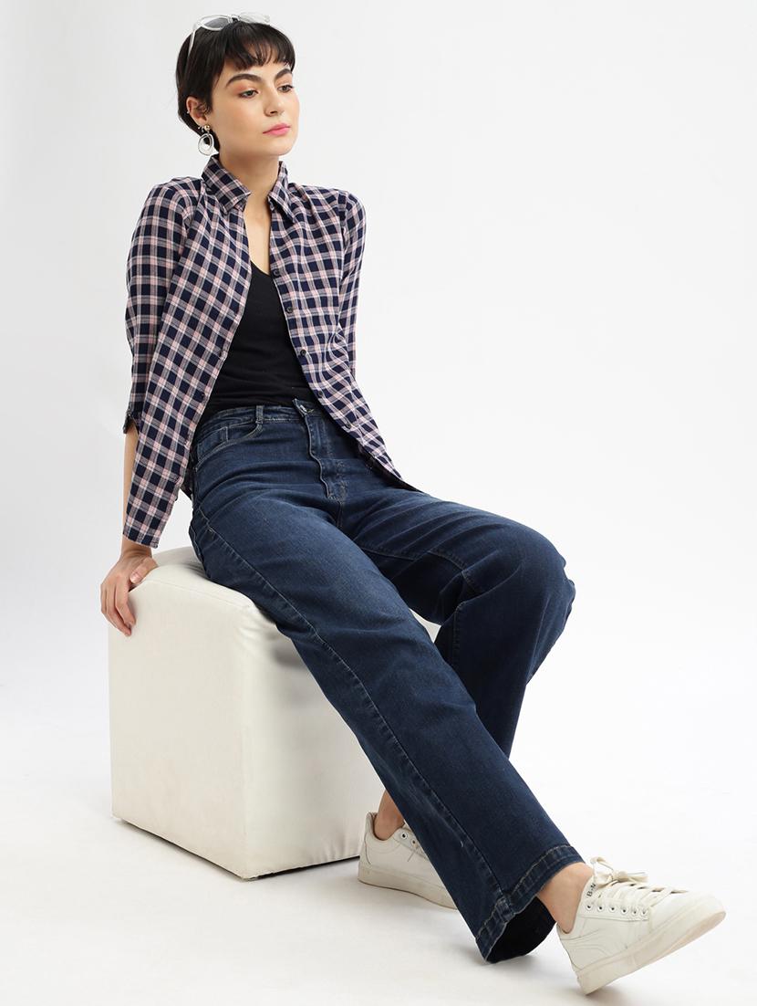 navy blue checks regular shirt - 21387646 - Standard Image - 4
