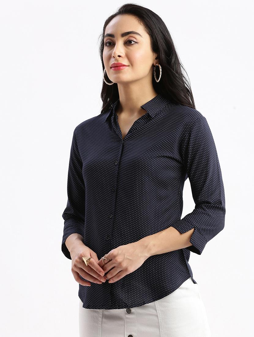 women navy blue cotton regular shirt - 21387647 - Standard Image - 1