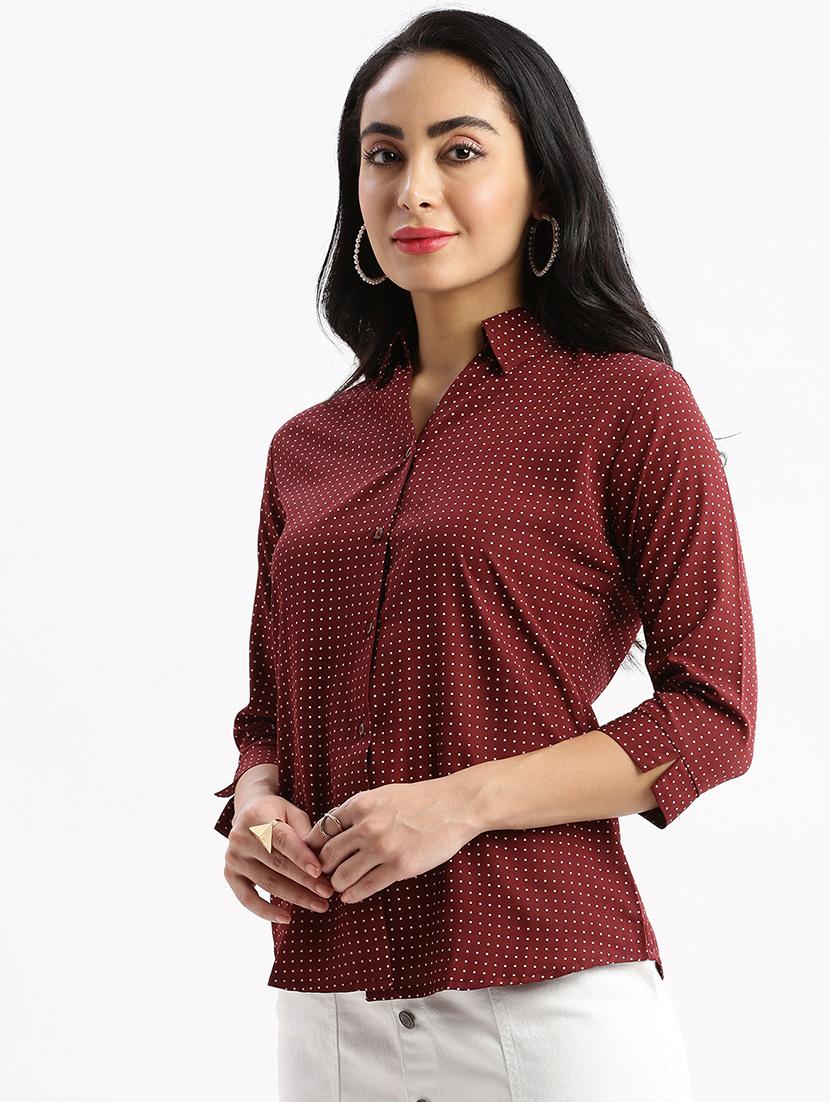 maroon polka dot regular shirt - 21387653 -  Standard Image - 1