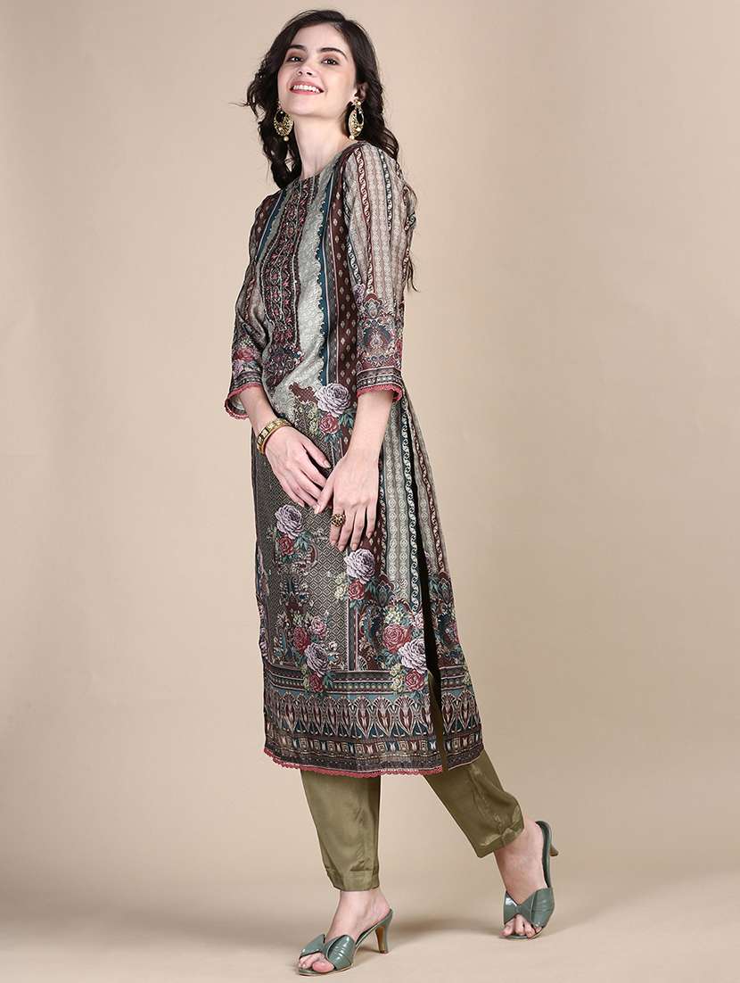 women printed round neck kurta pant set with dupatta - 21387683 - Standard Image - 1