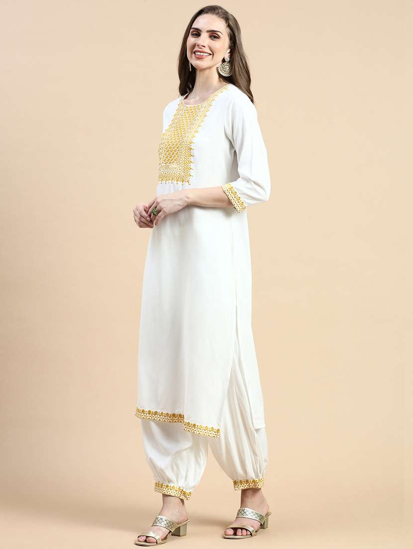 women white embroidered kurta salwar set with dupatta - 21387689 -  Standard Image - 1