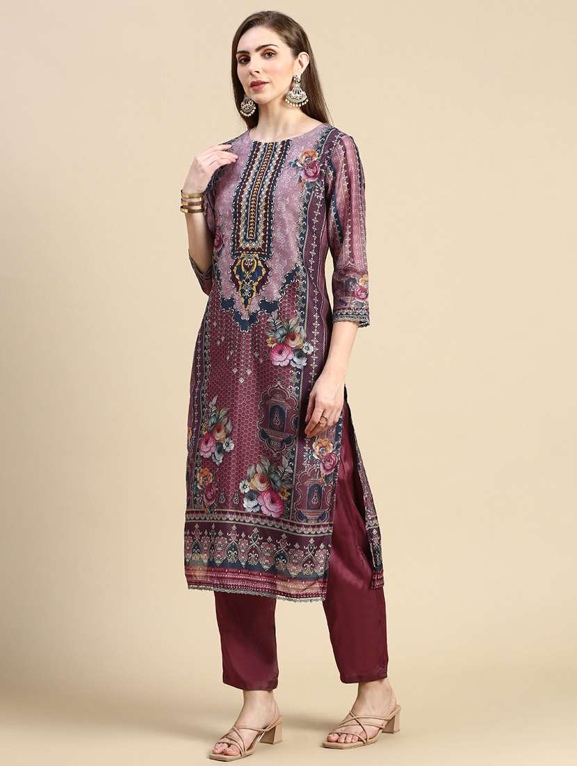 women printed round neck kurta pant set with dupatta - 21387699 -  Standard Image - 1