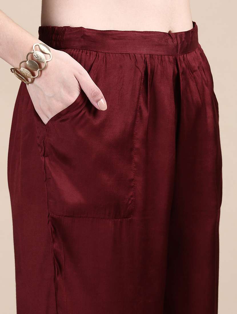 women maroon batik round neck kurta pant set - 21387702 -  Standard Image - 6