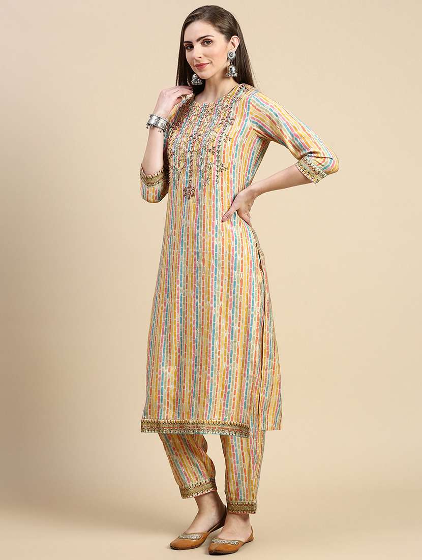 women multi color round neck kurta pant set - 21387707 -  Standard Image - 1