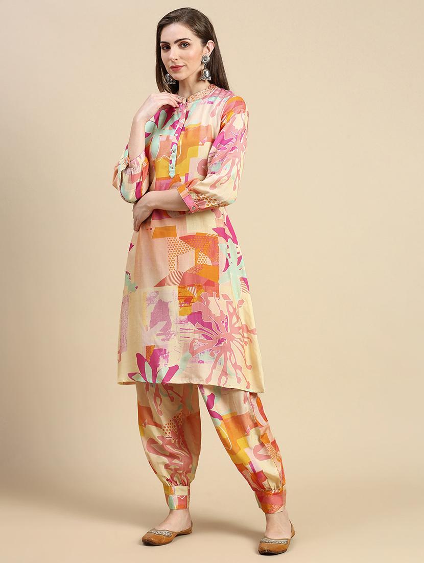 women abstract mandarin neck kurta salwar set - 21387716 -  Standard Image - 1