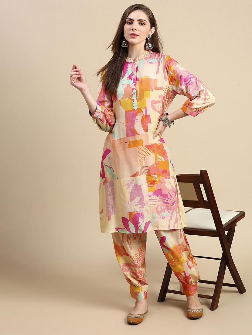 women abstract mandarin neck kurta salwar set - 21387716 - Standard Image - 4