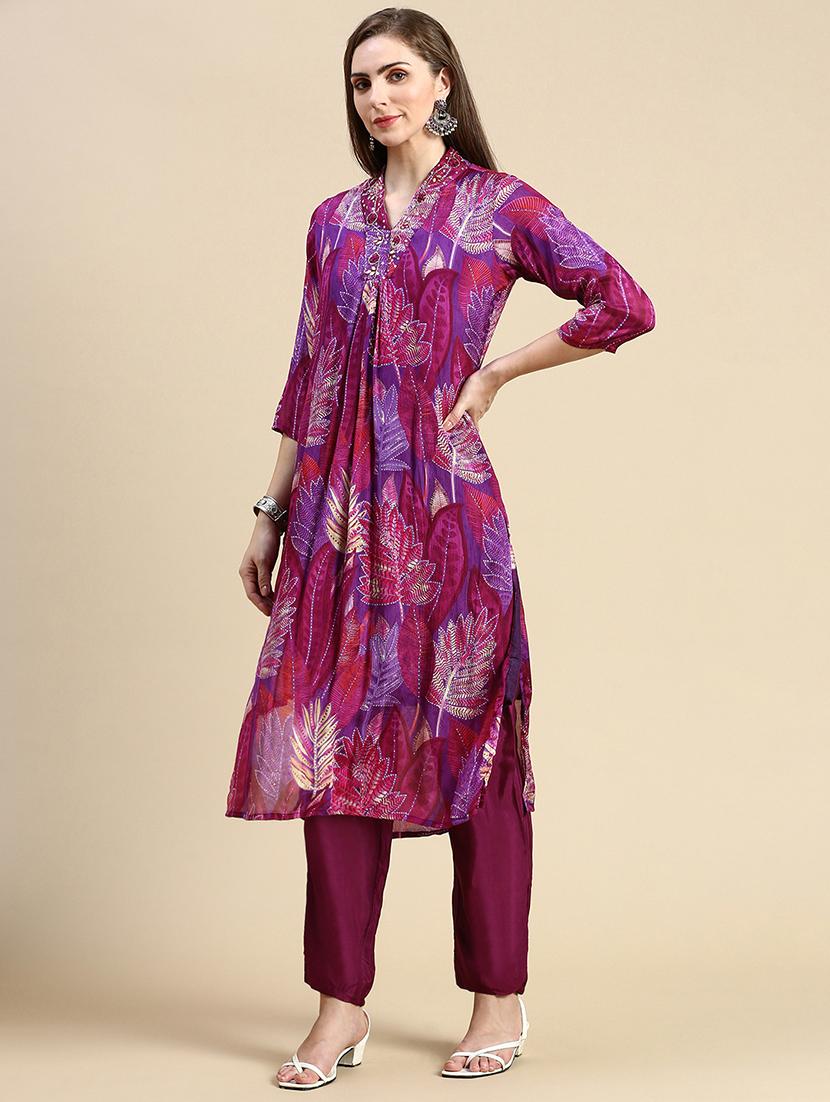 women purple printed kurta pant set with dupatta - 21387719 - Standard Image - 1