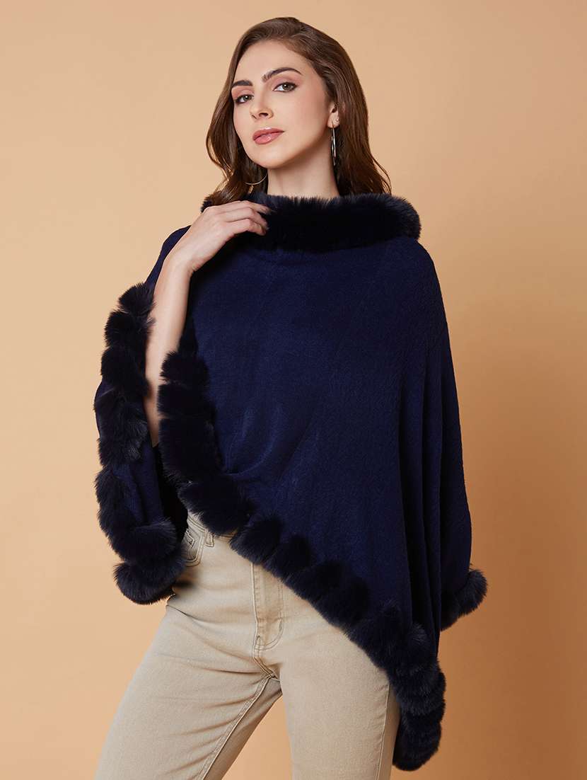 women navy blue solids poncho - 21387727 -  Standard Image - 1