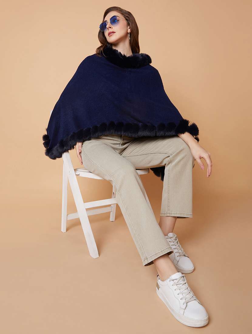women navy blue solids poncho - 21387727 -  Standard Image - 4