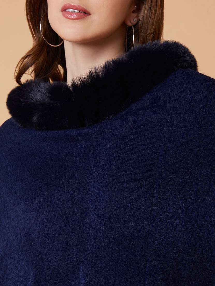 women navy blue solids poncho - 21387727 -  Standard Image - 6