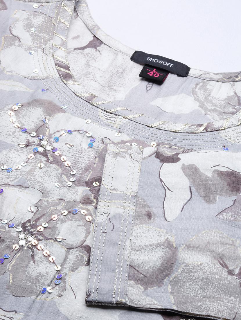 women grey round neck straight kurta - 21387740 - Standard Image - 6