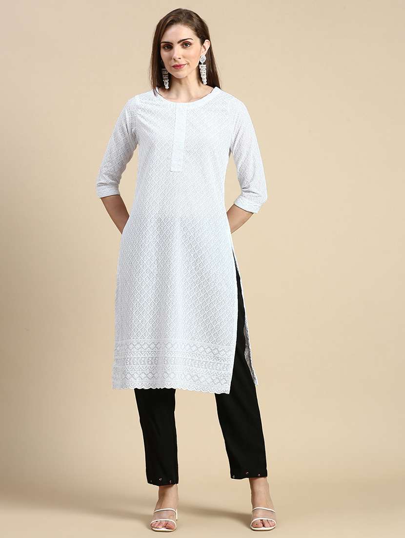 women three quarter sleeve straight kurta