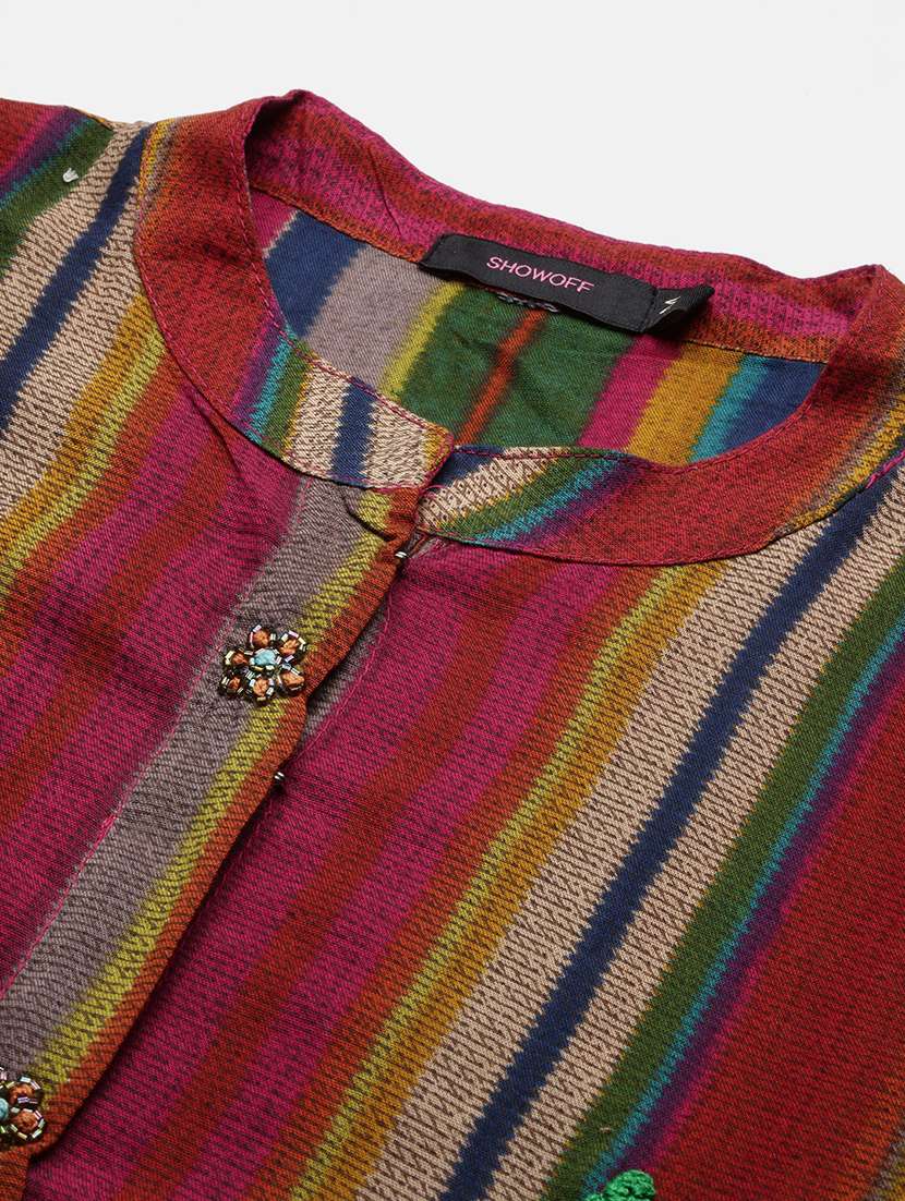 women multi color stripes printed straight kurta - 21387747 -  Standard Image - 6