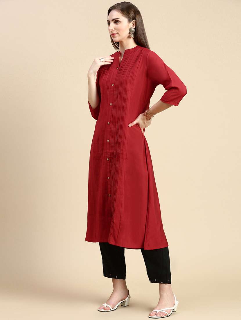 women three quarter sleeve a-line kurta - 21387751 -  Standard Image - 1
