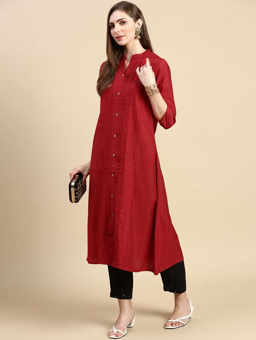women three quarter sleeve a-line kurta - 21387751 -  Standard Image - 4
