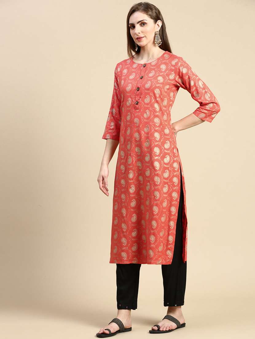 women three quarter sleeve straight kurta - 21387755 -  Standard Image - 1