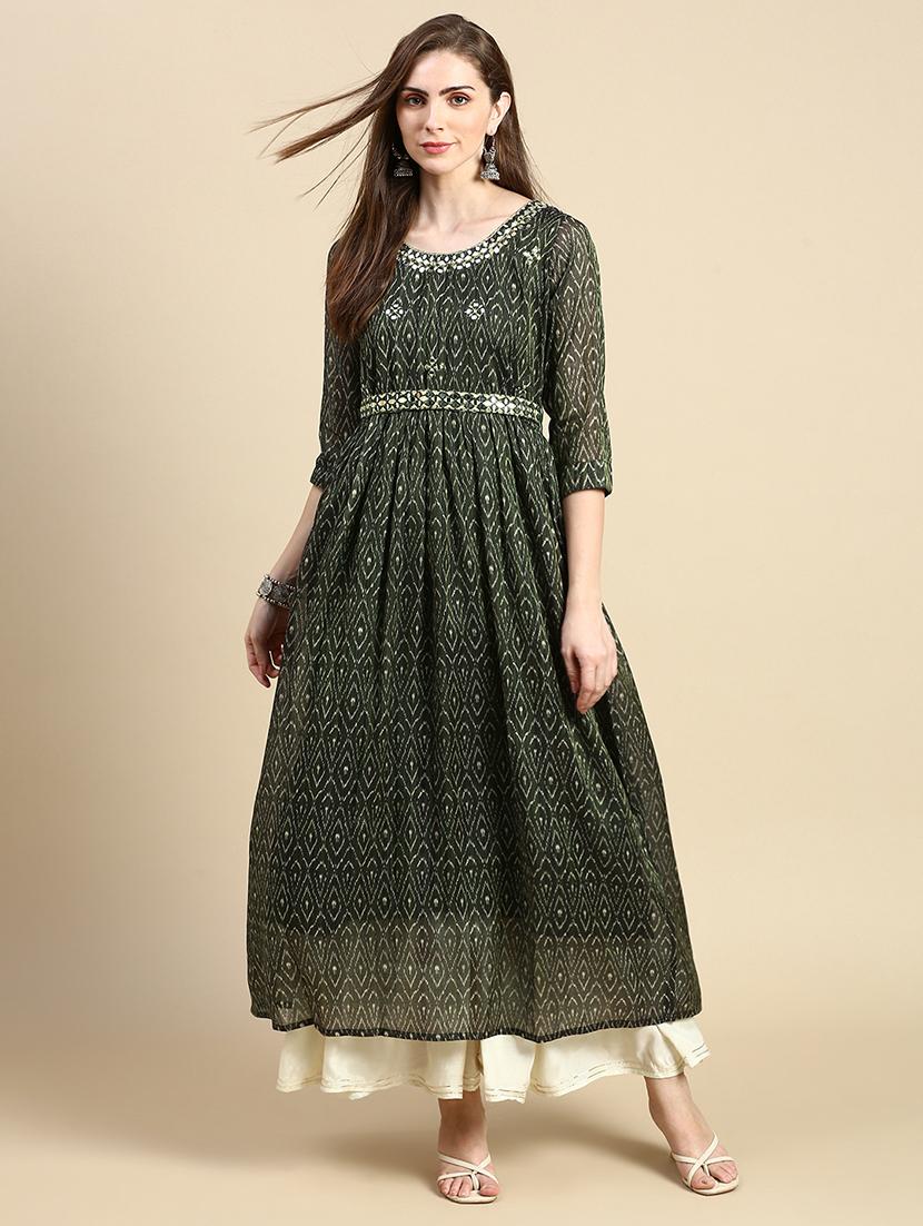women three quarter sleeve flared kurta - 21387757 - Standard Image - 4