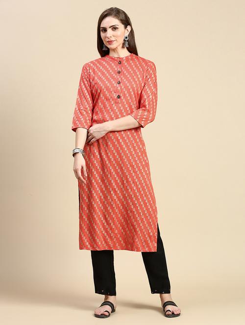 women three quarter sleeve straight kurta - 21387758 -  Standard Image - 0