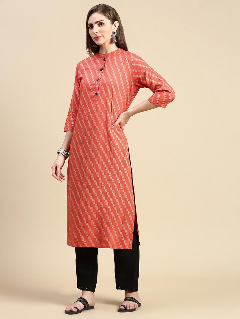 women three quarter sleeve straight kurta - 21387758 -  Standard Image - 1