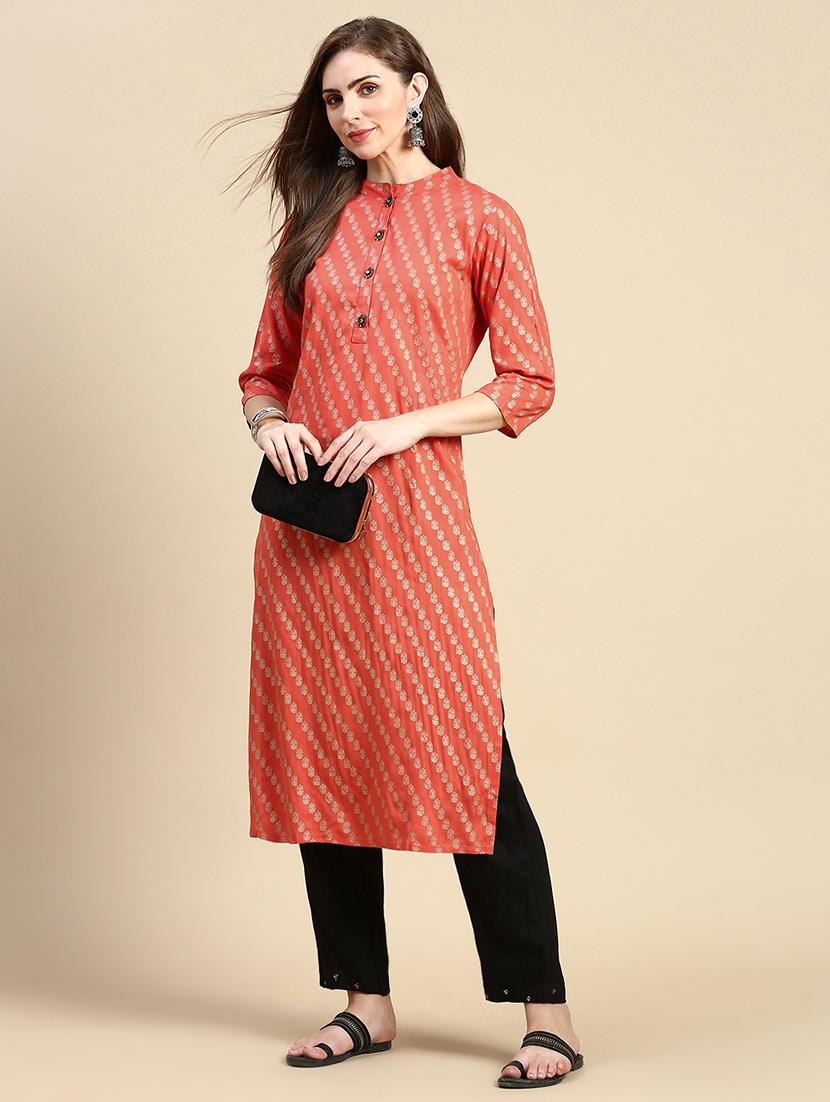 women three quarter sleeve straight kurta - 21387758 - Standard Image - 4