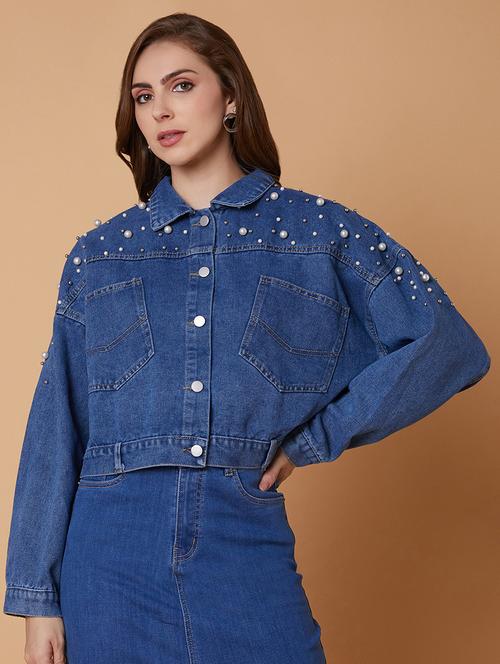 women blue denim denim jacket - 21387770 - Standard Image - 0