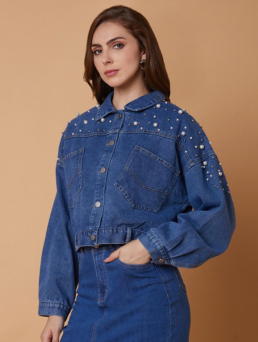 women blue denim denim jacket - 21387770 - Standard Image - 1