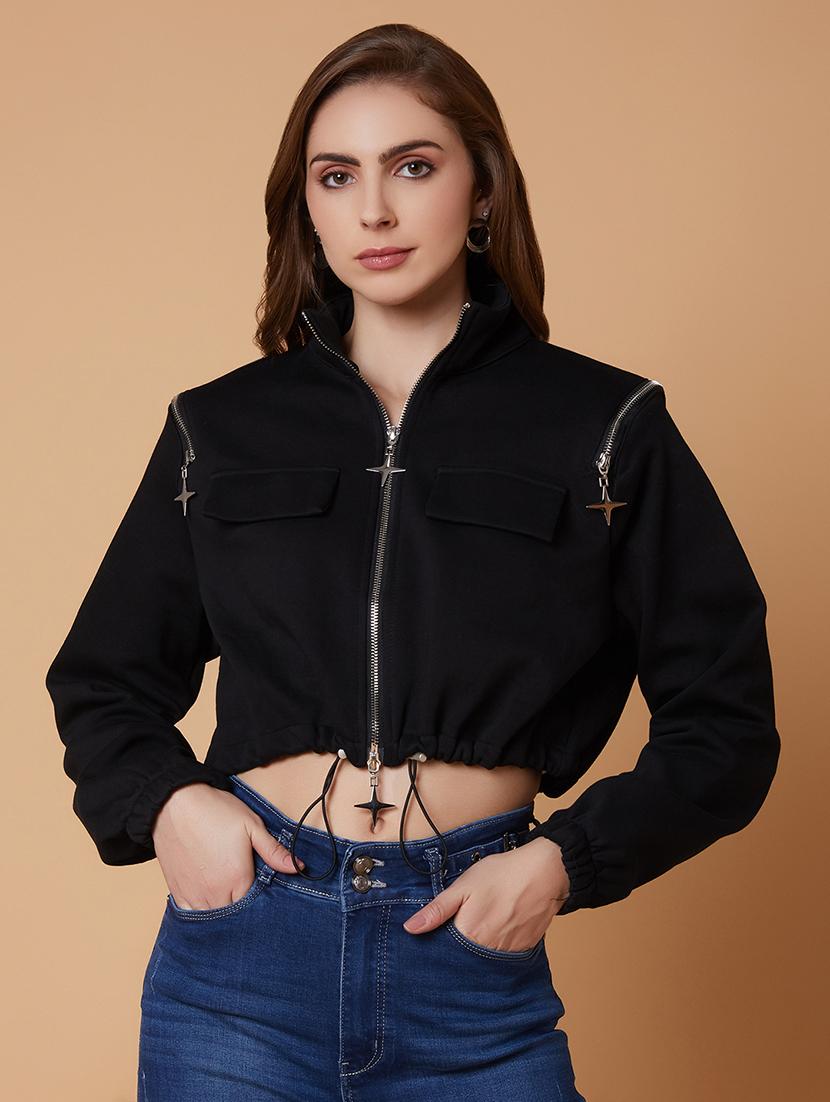 women black cotton regular jacket - 21387775 -  Zoom Image - 0