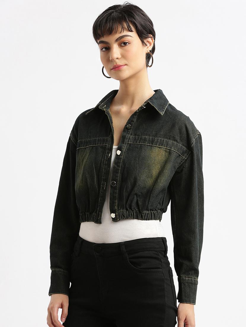 women black denim crop jacket - 21387778 -  Standard Image - 1