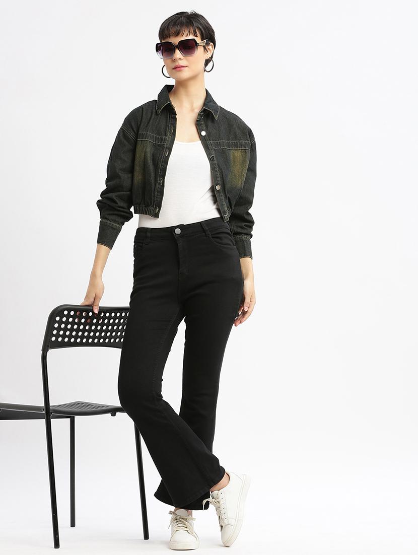 women black denim crop jacket - 21387778 - Standard Image - 4